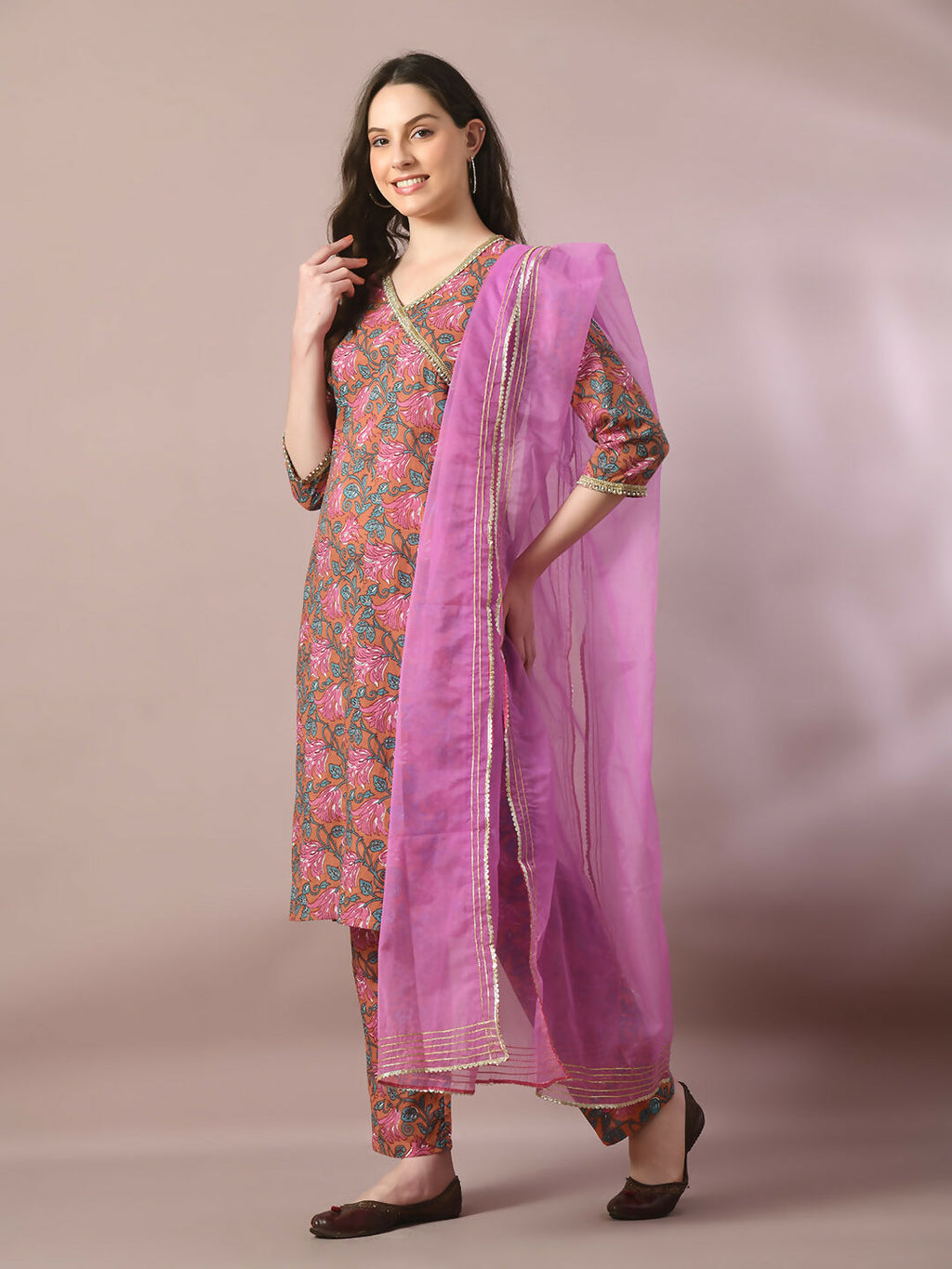 Myshka Women's Multi Printed Cotton Straight Party Kurta Set With Dupatta