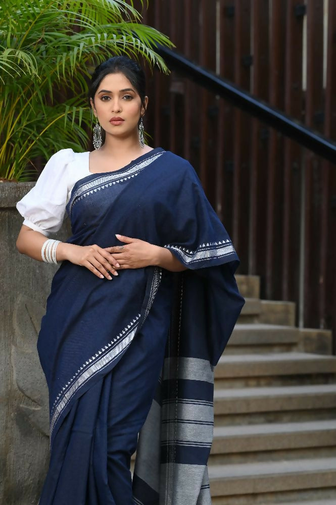 Beatitude Blue Cotton Handloom Saree