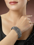 NVR Women's Silver-Toned German Silver Oxidised Kada Bangle - Distacart