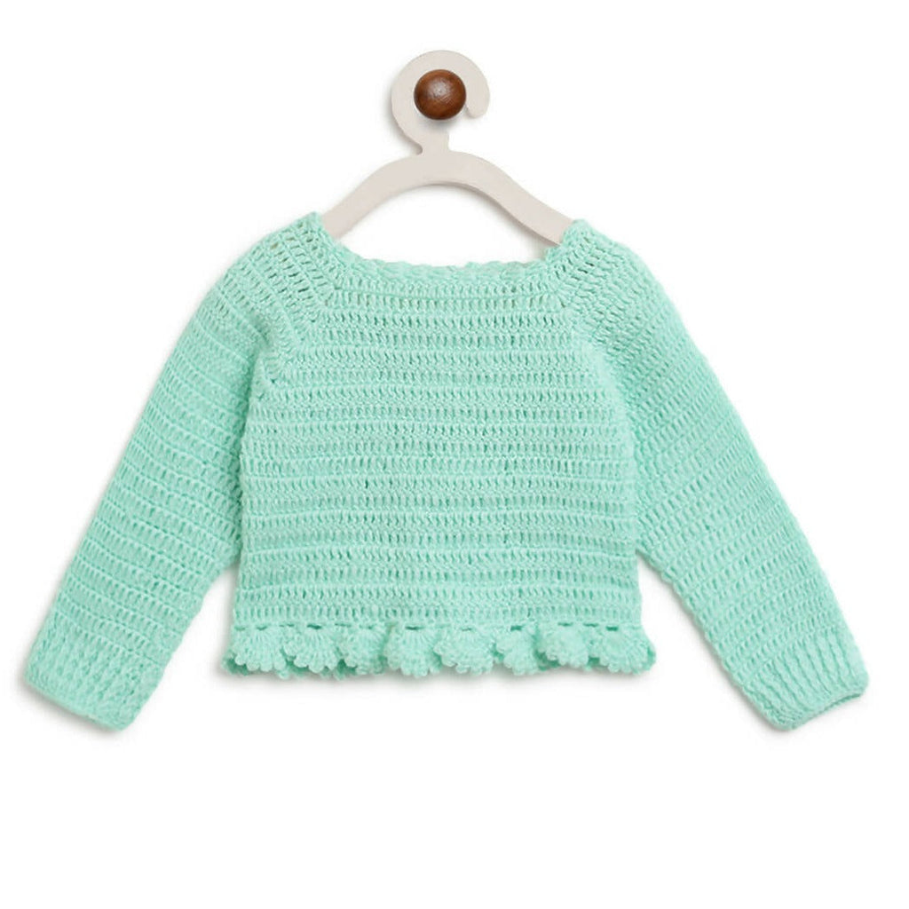 ChutPut Hand knitted Crochet Maharani Wool Dress For Baby Girls - Green