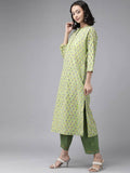 Yufta Green Printed Kurta With Trouser