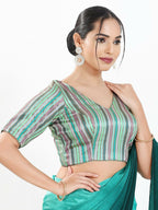 Joban Fashion Pista Multi Brocade Padded Blouse With V Neck Elbow Sleeves - Distacart