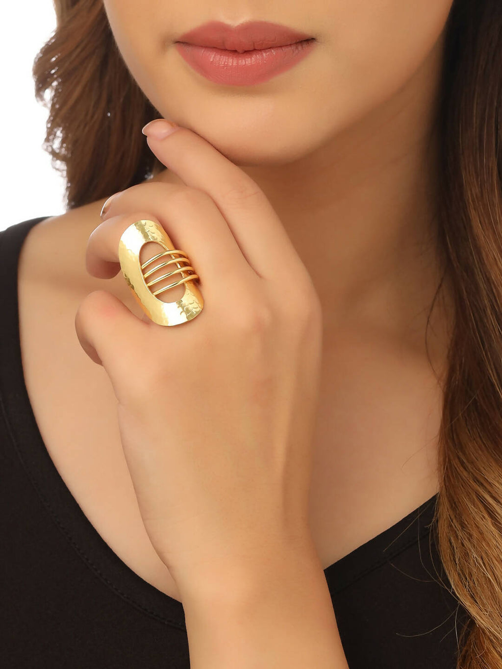 NVR Women's Western Gold-Polished Adjustable Finger Ring