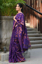 Beatitude Purple Cotton Floral Jamdani Saree