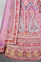 Light Pink Velvet Hand Work Semi Stitched Lehenga Choli with Dupatta - Nimaya Lagnotsav