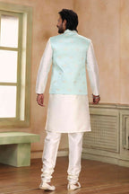 Raivat Ethnic Jacquard Banarasi Silk Woven Work 3 Pics Jacket Set In Pista Green Colour - Distacart
