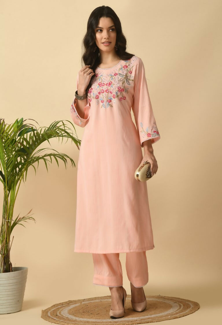 Joban Fashion Peach Cotton Rayon Kurta Set