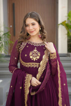 Joban Fashion Wine Georgette Sequence Embroidery Work Kurta Set - Distacart