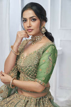 Kesar Fab Green Net Embroidered Lehenga