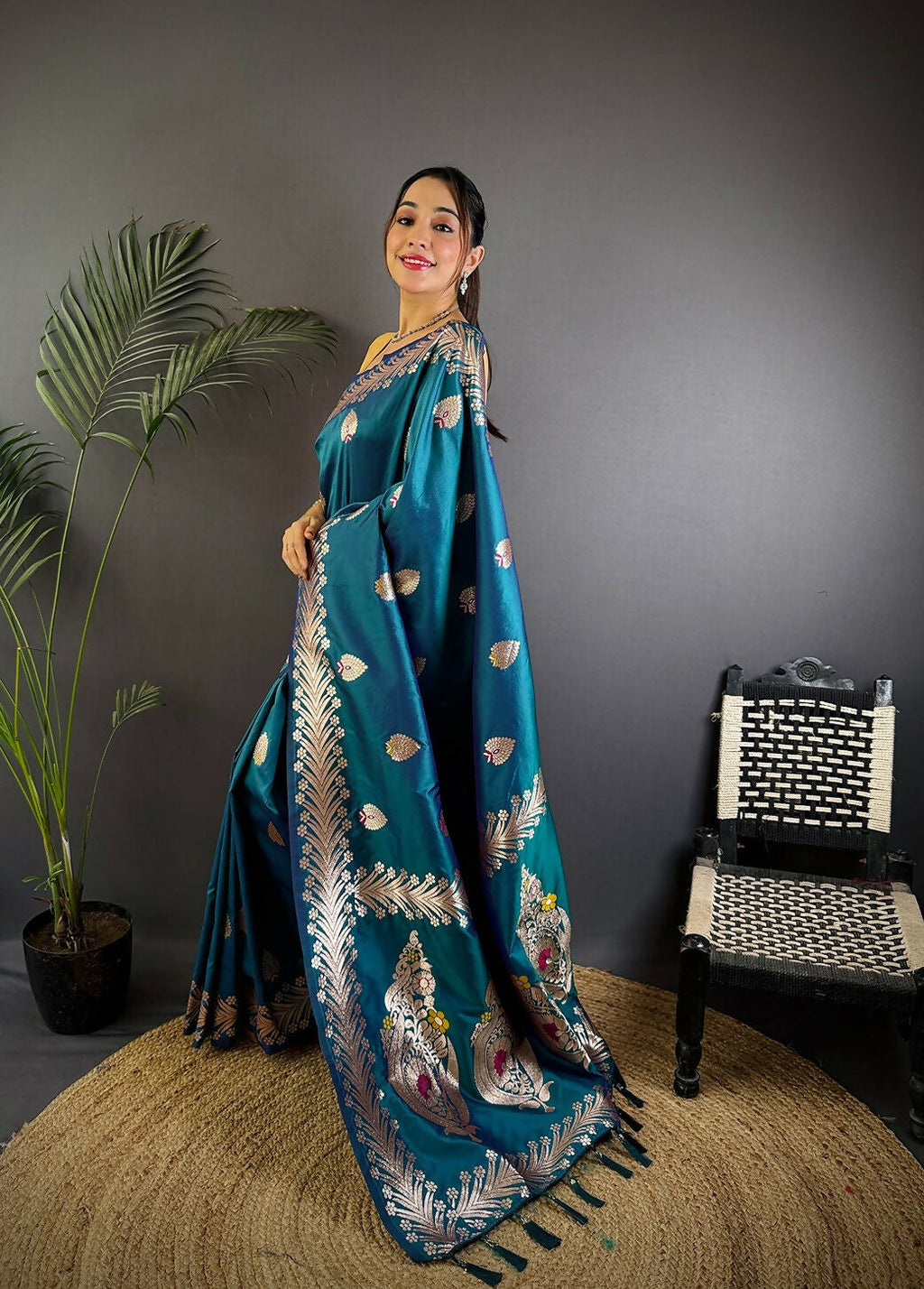 Joban Fashion Banarasi Sea Blue Woven Soft Silk Saree - Distacart