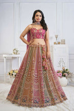 Kesar Fab Multi-Onion Net Embroidered Lehenga