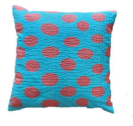 The Decor Nook Turquoise Blue Base With Red Circles Print Cushion Cover