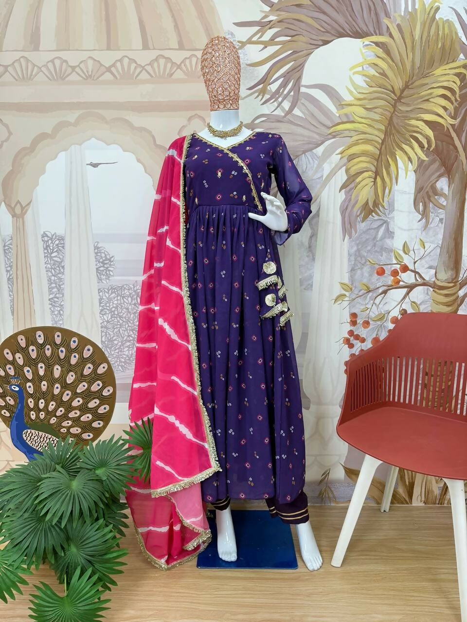 Teeya Creation Purple Faux Georgette Gown - Distacart