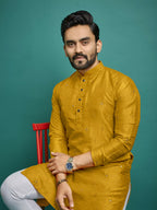 Yellow Kurta for Haldi Designer Silk Men's Kurta by Infinity Export
