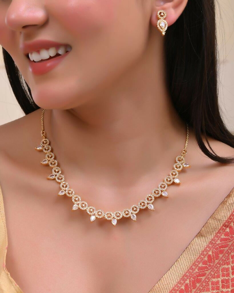 VOJ Gold-Polished AD-Studded Jewellery Set