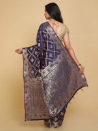 Kalamandir Checked Violet Silk Blend Saree