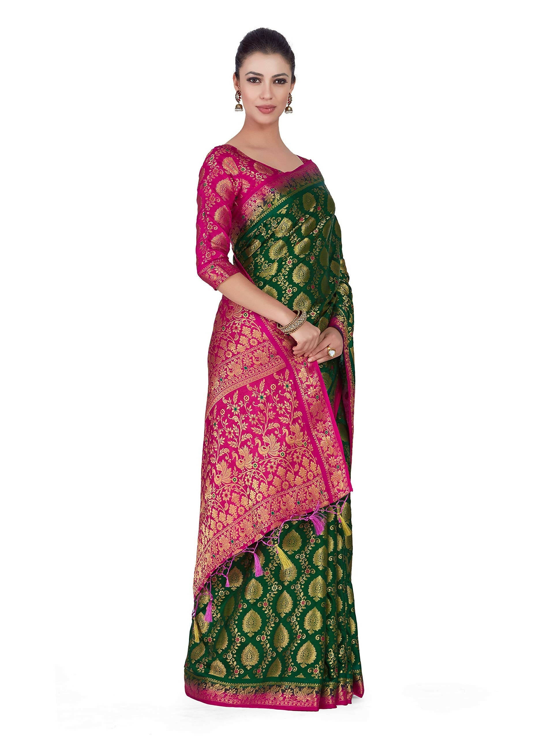Mimosa Women's Green Kanchipuram Silk Saree - Distacart