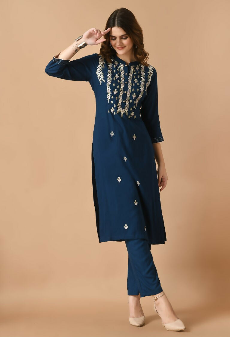 Joban Fashion Navy Cotton Rayon Kurta Set