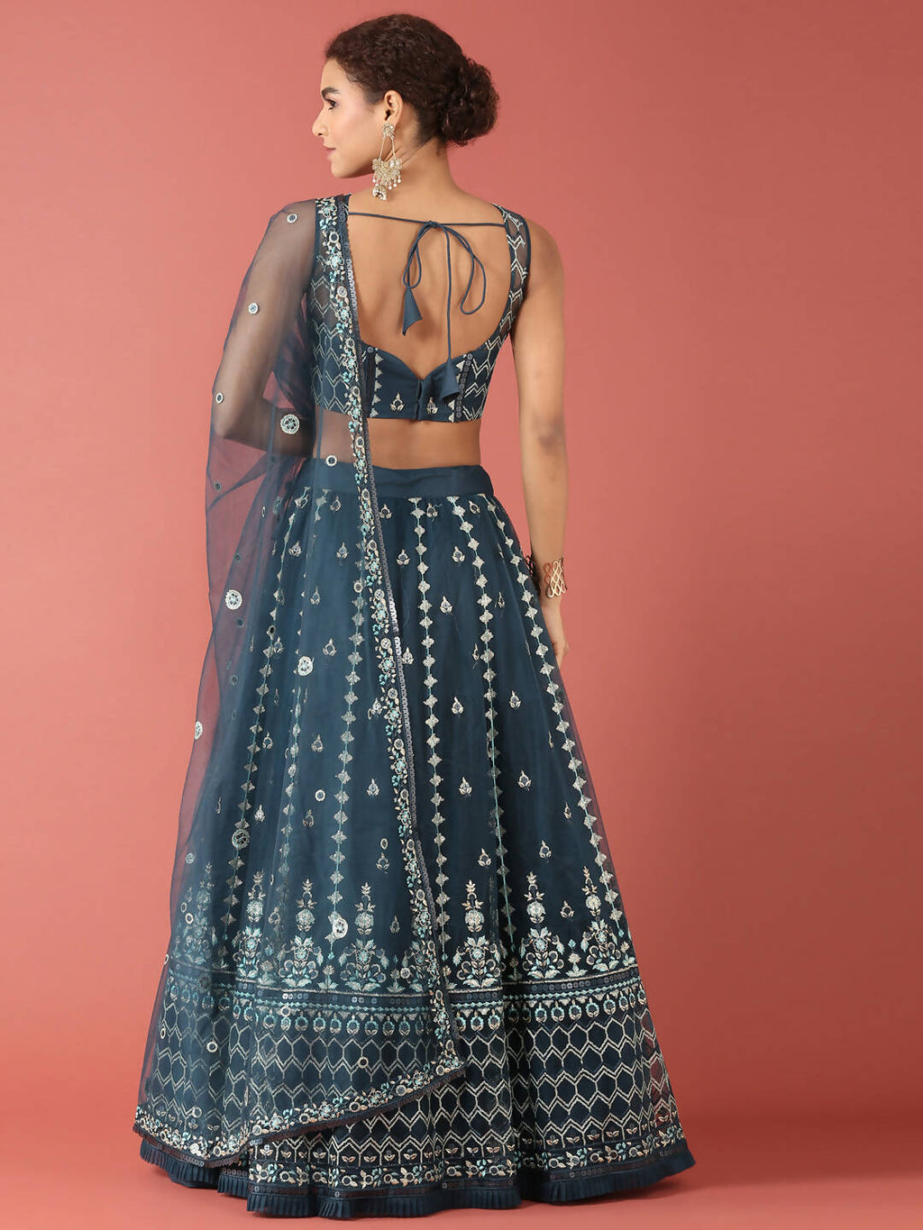 House of Panchhi Navy Blue Net Sequinse Work Lehenga & Blouse, Dupatta