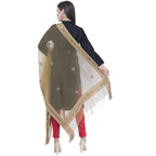 A R SILK Dark Golden Color Orgenza Flower Mirror Dupattas and Chunnis