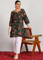 Aavyora Women's Green Floral Printed Flared Tunic - Distacart