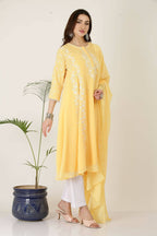 Joban Fashion Yellow&White Georgette Kurta Set - Distacart