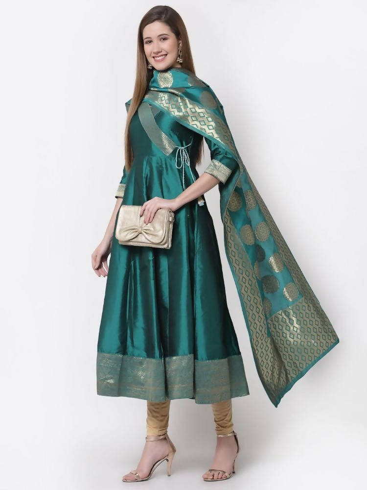 Myshka Green Color Silk Solid Anarkali Gown With Dupatta