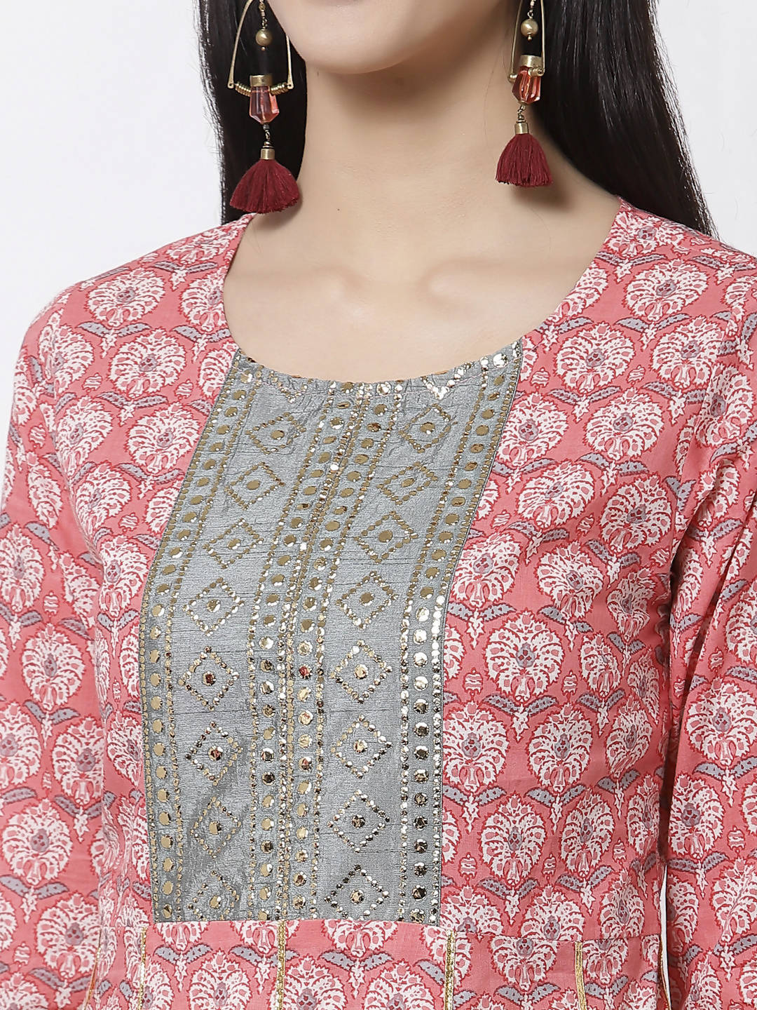 Myshka 3/4 Sleeve Pure Cotton Round Neck Printed Dress For Women