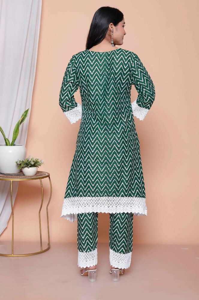 Miravan Womens Green Rayon Zigzag Print Kurta With Palazzo Set - Distacart