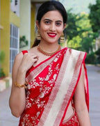 DEIANA'S Beautiful Designer Golden zari Soft Lichi Silk Saree - Red
