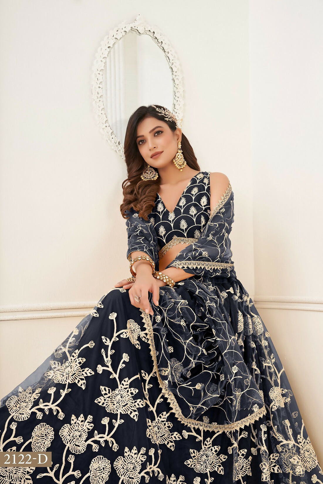 Eilara Women'S Black Butterfly Net With Sequins And Embroidery Work Lehenga Choli For Wedding