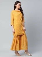 Ahalyaa Womens Mustard Georgette Gold Foil Printed Kurta Sharara Set With Dupatta - Distacart