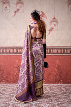 Vastranavya Lavender Tussar Silk Printed with Viscose Border Saree & Unstitched Blouse - Distacart