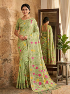 Shree Shyam Fashion Green Linen Cotton Saree - Distacart
