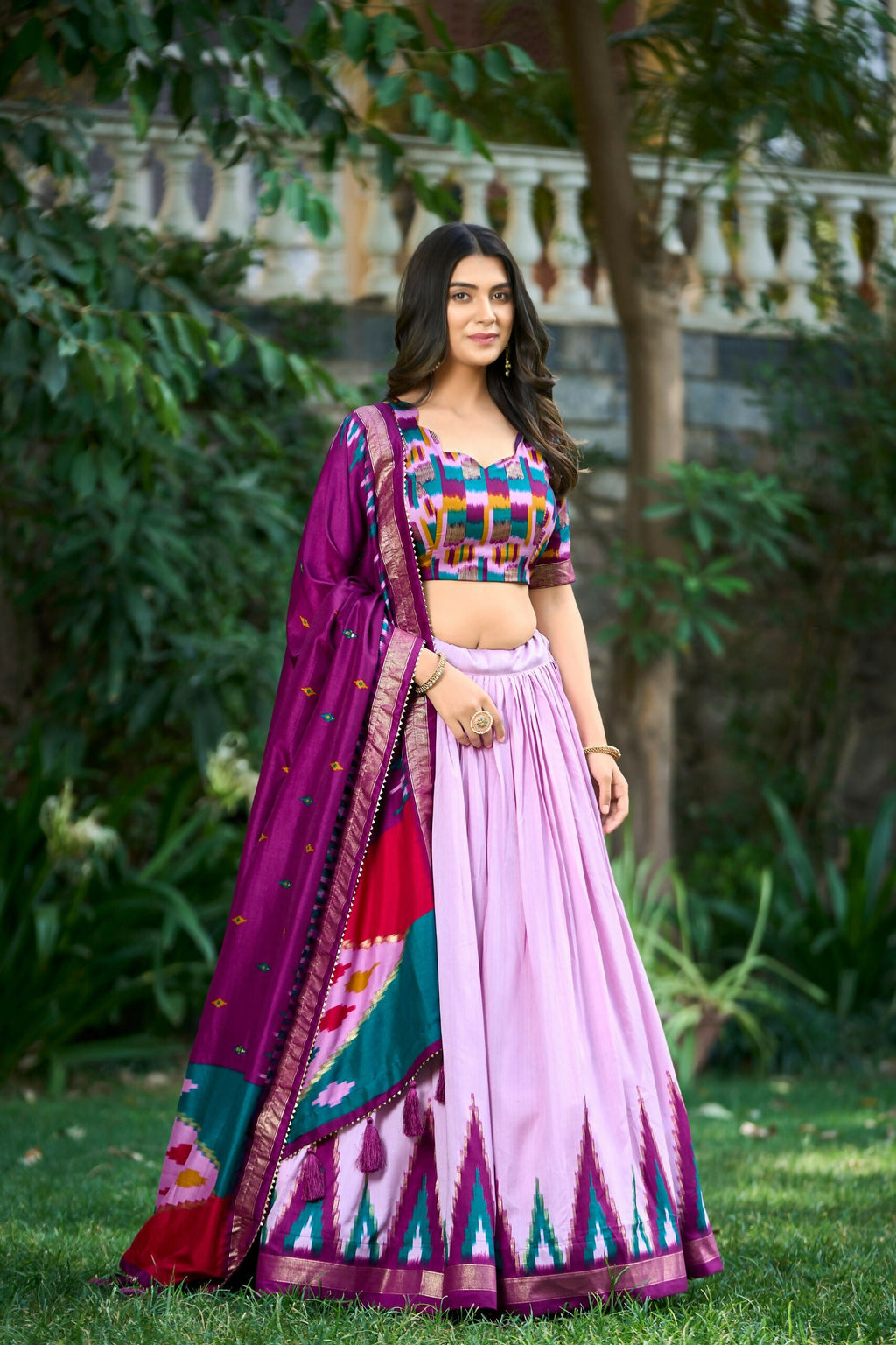 Vastranavya Luxurious Tussar Silk Print With Foil Work Lehenga Choli - Lavander
