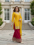Joban Fashion Yellow Silk Embroidered Sharara Set - Distacart