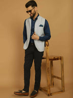 Even Apparels Nehru Jacket With Welt Pockets - Blue