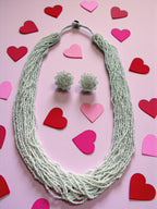 Inhanns Rangsaaz 20-Layer Luxe Long Beaded Necklace (With Optional Statement Earrings) - White With Earring Long