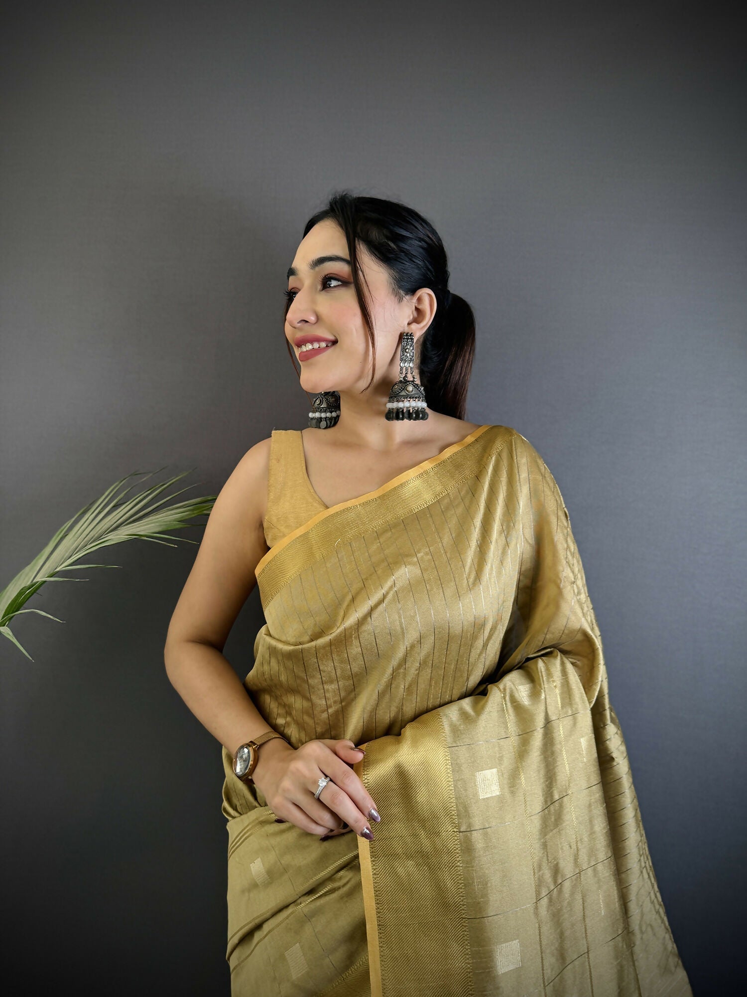 Joban Fashion Ivory Bhagalpuri Cotton Silk Stripes/Box Saree - Distacart