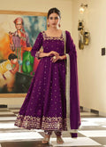 Teeya Creation Wine Color Pure Vichitra Silk Embroidery Work Party Wear Gown - Distacart