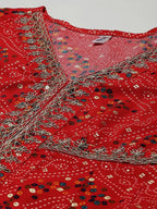 Yufta Women Red Bandhani Printed Kurta
