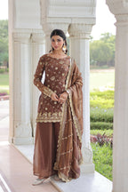 Joban Fashion Coffee Readymade Kurta Set With Sequence embroidery Work - Distacart