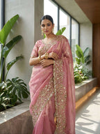 Joban Fashion Pink Fandy Satin Silk Party Wear Sarees - Distacart