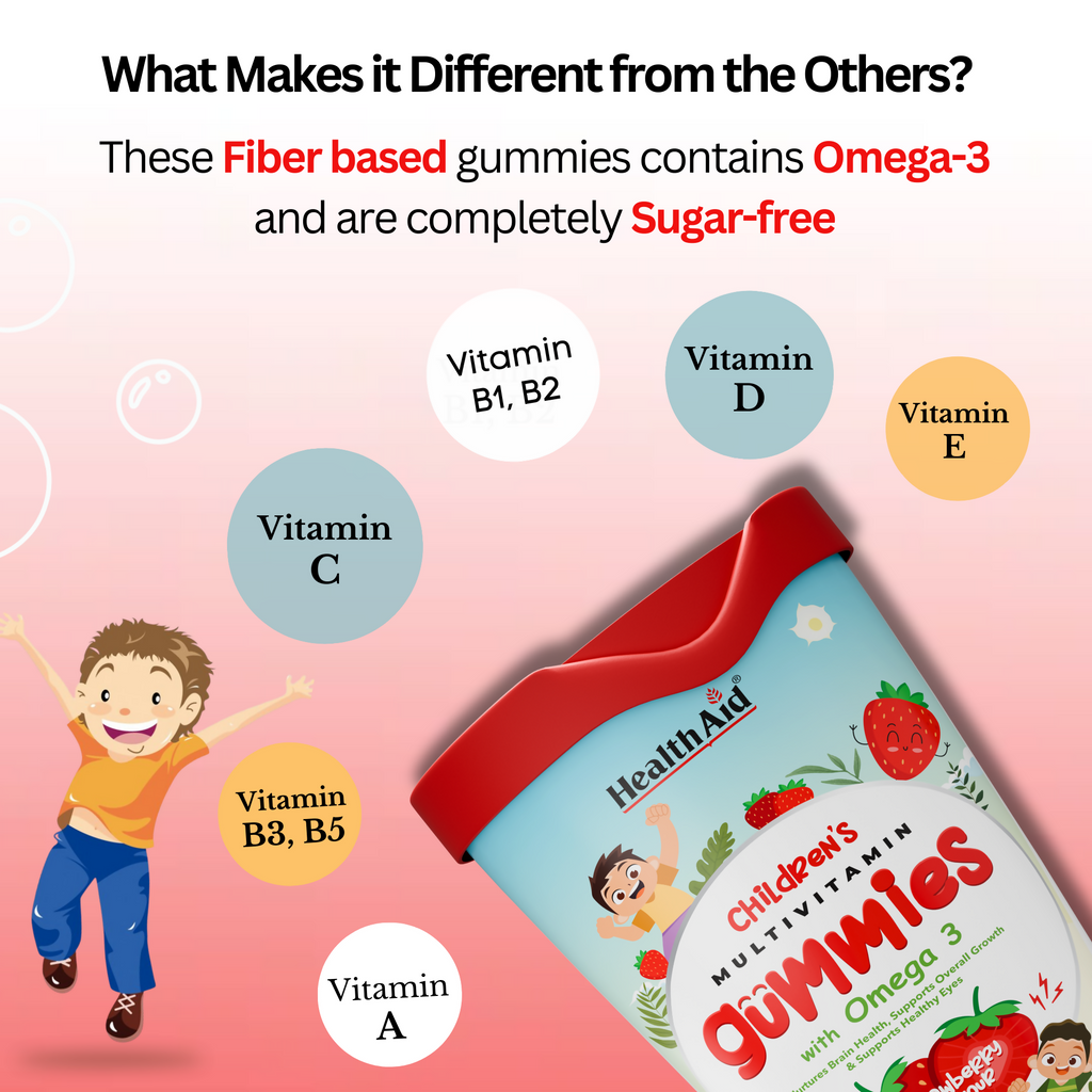 HealthAid Children's Multivitamin Gummies with Omega 3 Gummies - Strawberry Flavour - Distacart
