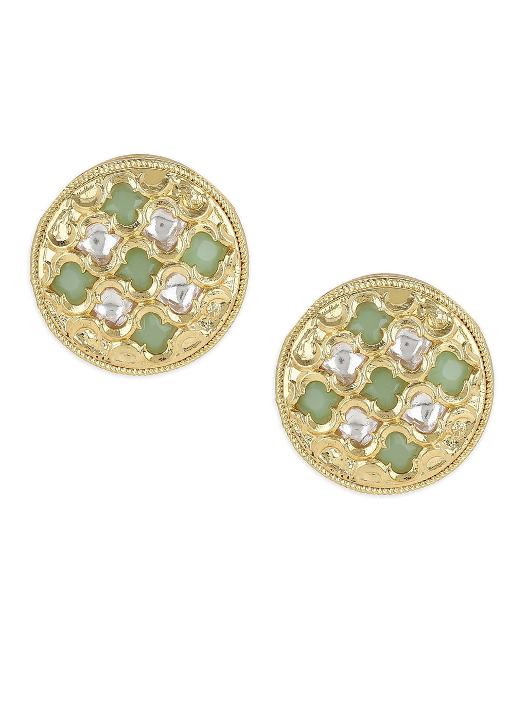 Gold-Toned Green Contemporary Gold-Plated Studs Earrings - Ruby Raang - Distacart