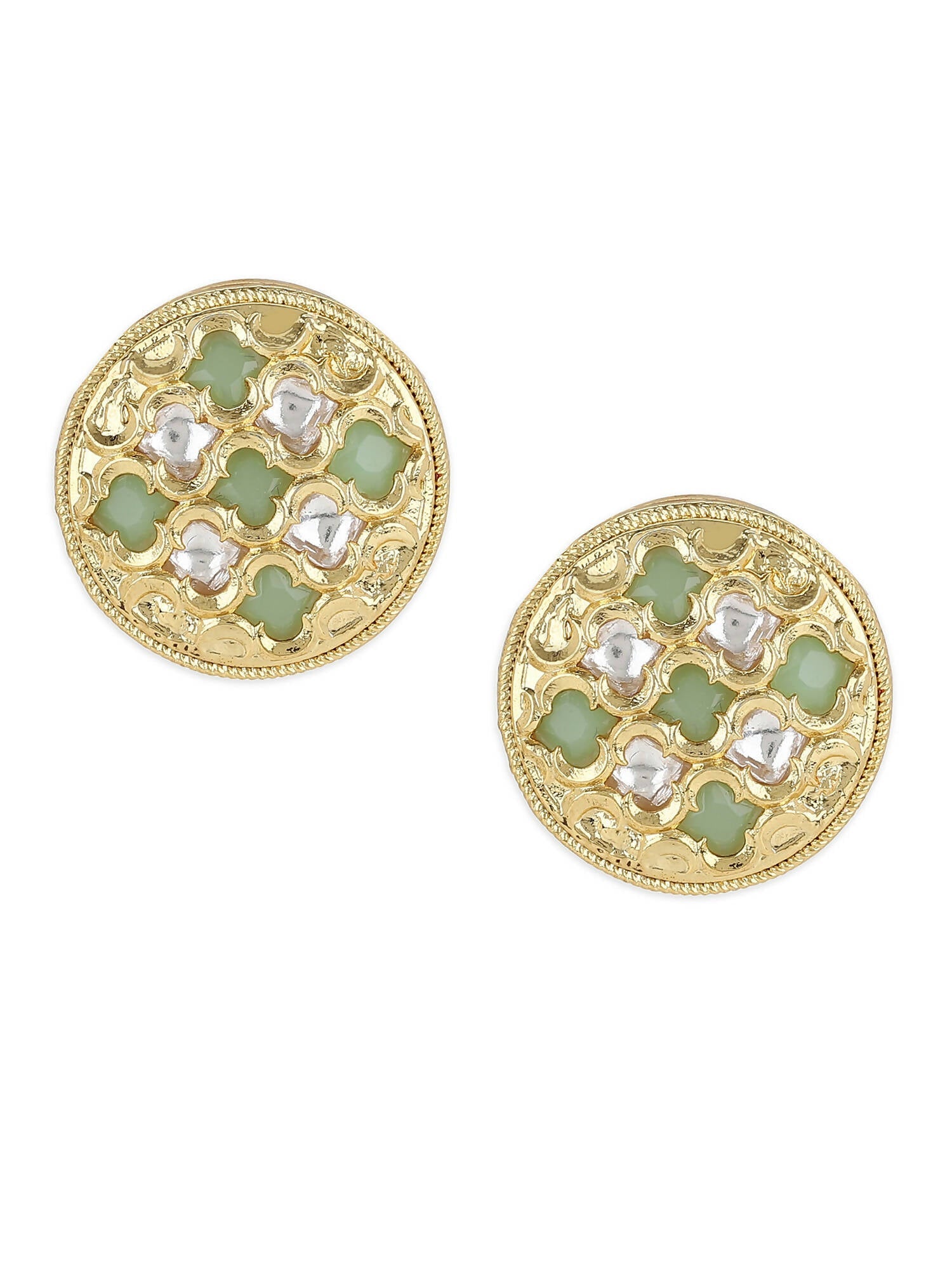 Gold-Toned Green Contemporary Gold-Plated Studs Earrings - Ruby Raang - Distacart