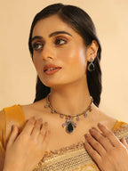 Nuyug 18K Gold Plated Pear Drop Emerald Edge Necklace Set