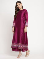 Ahalyaa Women's Purple Poly Silk Solid Kurta Palazzo Set With Dupatta