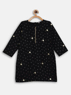 Ahalyaa Black Crepe Kids Kurta Pants With Dupatta For Girls