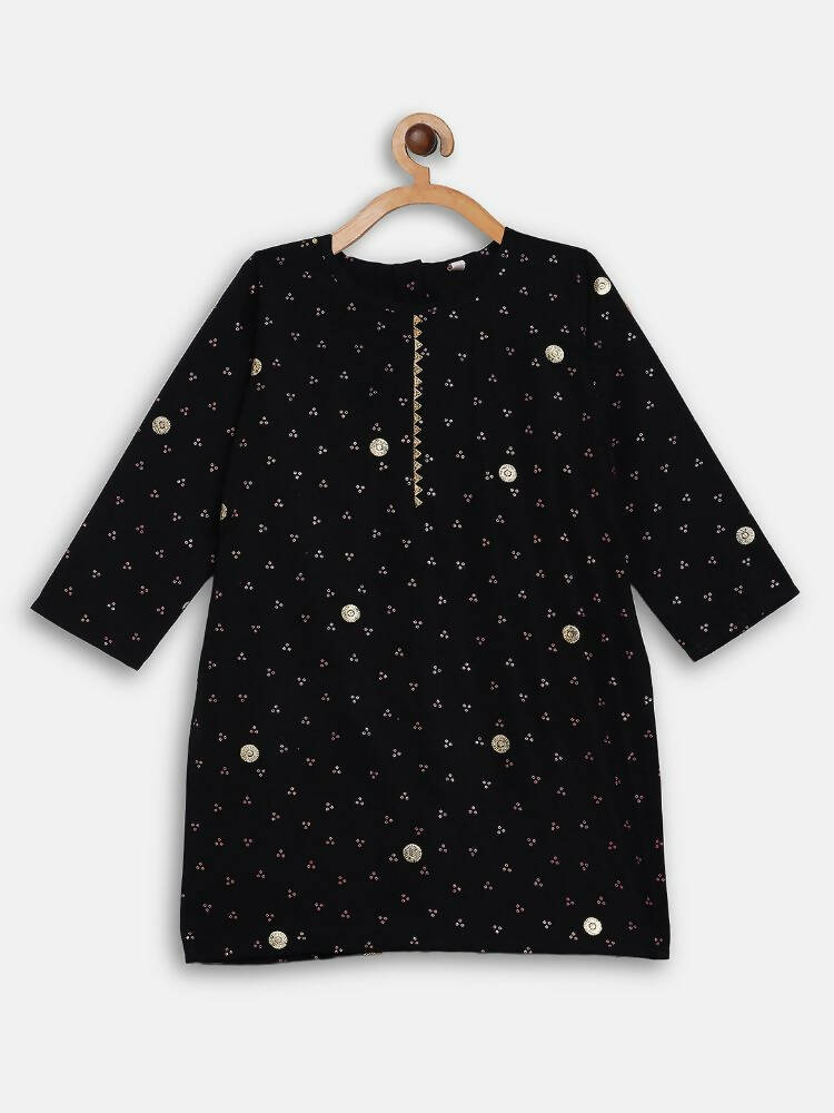 Ahalyaa Black Crepe Kids Kurta Pants With Dupatta For Girls